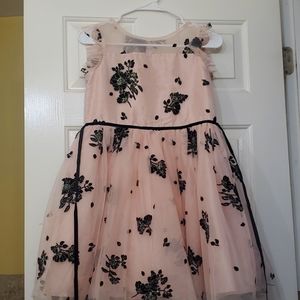 ZUNIE Peach/Cream Tulle and Black Velvet Glitter Flower Dress Youth Size 14